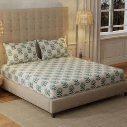 URBAN SPACE Blue & Cream Printed 200 TC Cotton King Bedsheet with 2 Pillow Covers 2 x 2mt-picture-20