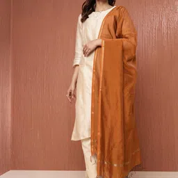 Fabindia Orange Cotton Silk Blend Maheshwari Woven Dupatta-picture-18