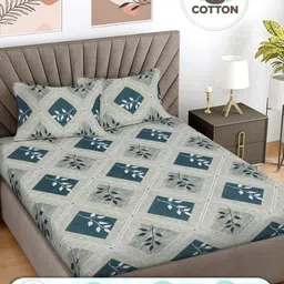 FABINALIV Green & Grey Geometric Printed 300 TC Cotton King Bedsheet 2.50 m x 2.25 m-0