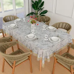 Kuber Industries Transparent Floral Printed Waterproof 6-Seater Table Cover-31