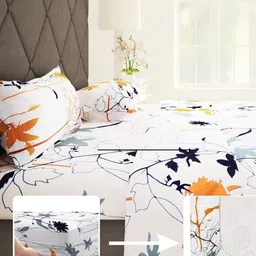 Myntra Elegant Homes White & Yellow Printed Cotton 300TC King Bedsheet Set-1.52 m x 1.98 m-image-74