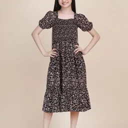 PaheliRani Puff Sleeve Crepe Formal Fit & Flare Dress-47