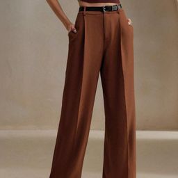 Chemistry Women Relaxed Straight Leg Baggy High-Rise Wide Leg Pleated Trousers-image-80