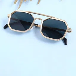 SPADEACES Unise Oval Sunglasses with UV Protected Lens GOLD BLACK HEXAGUN -665-picture-26