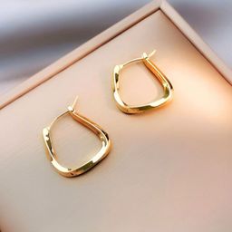COOLWOOL Gold-Plated Korean Geometric Hoop Earrings-29