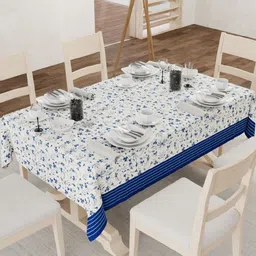 URBAN SPACE Cream-Coloured Floral Anti-Slip 6-Seater Table Cover-43