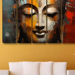 Aura Yellow & Red 5 Piece Synthetic Wood Religious Wall Paintings-image-82