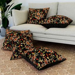 Aura Black & Red Set of 5 Floral Square Cushion Covers-image-12