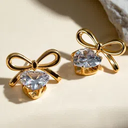 KRYSTALZ Stainless Steel 18k Gold-Plated CZ Studded Bowknot Shaped Drop Earrings-picture-47