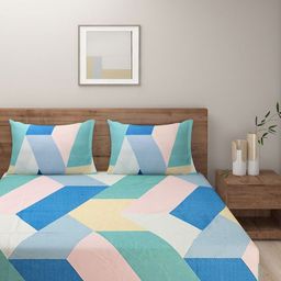 SWAYAM Prakirti Blue & Green Abstract Printed 160 TC King Bedsheet Set  2.28 m x 2.54 m-83
