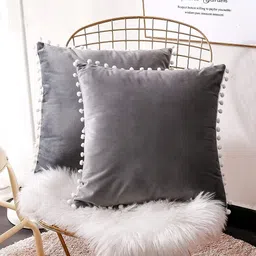 Cottonfry Grey & White 2 Pieces Velvet Square Cushion Covers-10
