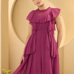 Antheaa Women Flutter Sleeve Chiffon Fit & Flare Dress-picture-10