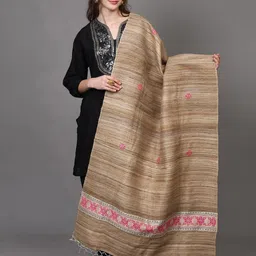 Exotic India Floral Woven Design Thread Work Khadi Dupatta-picture-33