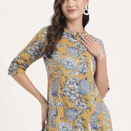 Chandbaali Women Floral Printed Mandarin Collar Roll-Up Sleeves A-Line Top-image-13