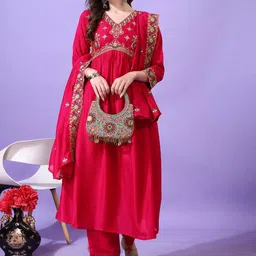 KALINI Women Ethnic Motifs Embroidered Regular Kurta with Palazzos & With Dupatta-picture-17