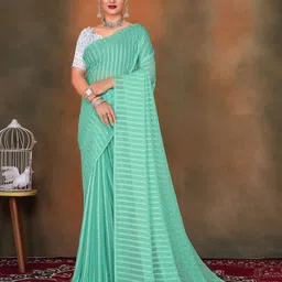 VRAGI Striped Pure Chiffon Saree-image-76