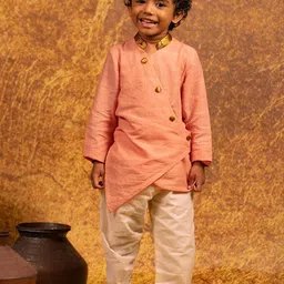 MIRALI Boys Mandarin Collar Pure Cotton Asymmetric Long Kurta-image-44