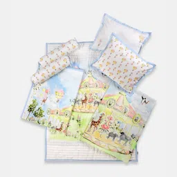 THE BABY TRUNK Blue & Green Cartoon Characters Egyptian Cotton 7 Piece Crib Superfine Bedding Set-41