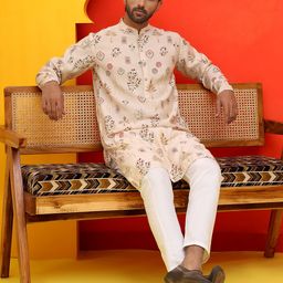 Jompers Men Floral Printed Regular Kurta with Pyjamas image 4