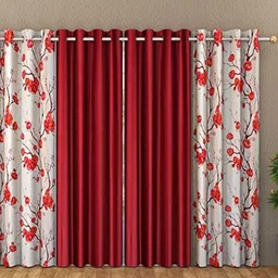 Galaxy Home Decor Maroon & White Floral Printed 4 Pieces Door Curtain-picture-29