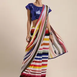 KULNAARI Striped Sequinned Pure Georgette Saree-56