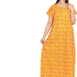 AAKARSHANA CREATION Yellow Pure Cotton Maxi Printed Nightdress-picture-49