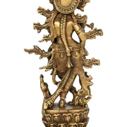Exotic India Gold-Toned Krishna Idol Playing Flute Brass Idol Showpiece-image-51