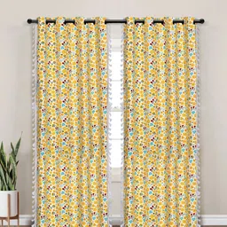 Myntra Elegant Homes Yellow & White Set of 2 Floral Black Out Long Door Curtain-5