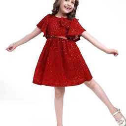 Hola Bonita Girls Self Design Sequined Flared Sleeves Net Fit & Flare Dress-picture-10
