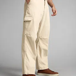 Beyoung Men Cream Oversize Corduroy Cargo Pants-image-26