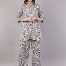 JIDI FASHION Floral Printed Tunic & Trousers Co-Ord Set-image-35