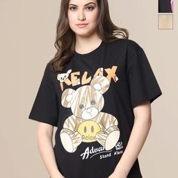 Mast & Harbour Women Pack of 3 Graphic Printed Round Neck Cotton Oversized T-shirts-picture-1