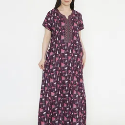 NIGHTSPREE Women Abstract Printed Maxi Nightdress-picture-25