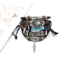 UNIVERSITY TRENDZ Men Set Of 4 Leather Silver-Plated Multistrand Bracelets-image-67
