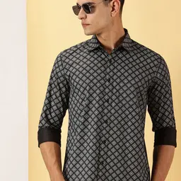 LEON Men Printed Spread Collar Cotton Shirt-image-85