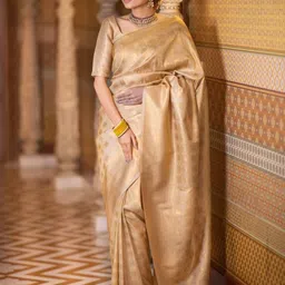 ZILVIRA Ethnic Motifs Woven Design Zari Pure Silk Kanjeevaram Saree with Blouse Piece-picture-6