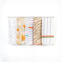 The Bath Community White & Beige 5 Pieces Printed Bamboo 200 GSM Bath Towels-75