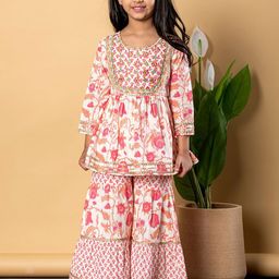 Readiprint Fashions Girls Floral Printed Pleated Pure Cotton Anarkali Kurta With Sharara-picture-46