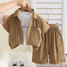 INCLUD Boys Striped Short Sleeves Shirt And T-shirt With Shorts-image-23