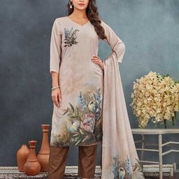 TWINS LADY Floral Printed Three-Quarter Sleeves Regular Kurta With Trouser With Dupatta-image-76