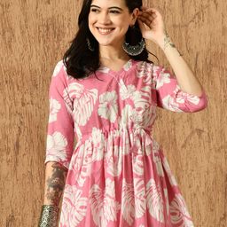 Anouk Rustic Floral Printed V-Neck Pure Cotton Angrakha A-Line Kurti-picture-32