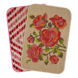 Saral Home 2Pcs Beige & Red Printed Anti-Skid Quick-Drying Doormats-7