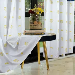 Aura White & Blue 2 Pieces Floral Printed Cotton Window Curtains-picture-13