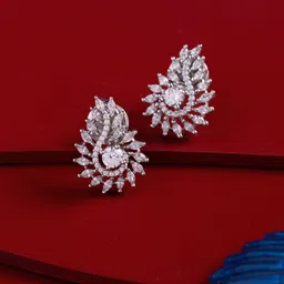 Kushal's Fashion Jewellery Rhodium-Plated Zircon Studded Classic Studs-50