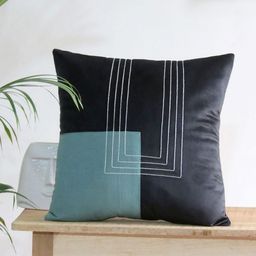 Mid July Home Black & Blue Checked Velvet Square Cushion Cover-image-24