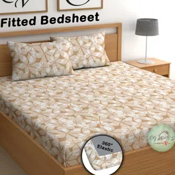 CG HOMES Brown Geometric 210 TC Queen Bedsheet with 2 Pillow Covers-image-29
