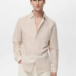 MANGO MAN Linen Cotton Striped Casual Shirt-image-93