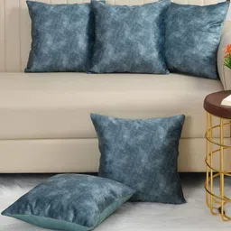 WISE HOME Turquoise Blue Set of 5 Velvet Solid Square Cushion Covers-picture-22