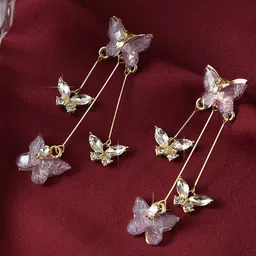 KRENOZ Gold-Plated Artificial Stones Studded Butterfly Shaped Drop Earrings-19