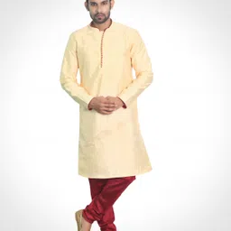 House of Aqss Mandarin Collar Dupion Silk Straight Kurta With Pyjamas-picture-41